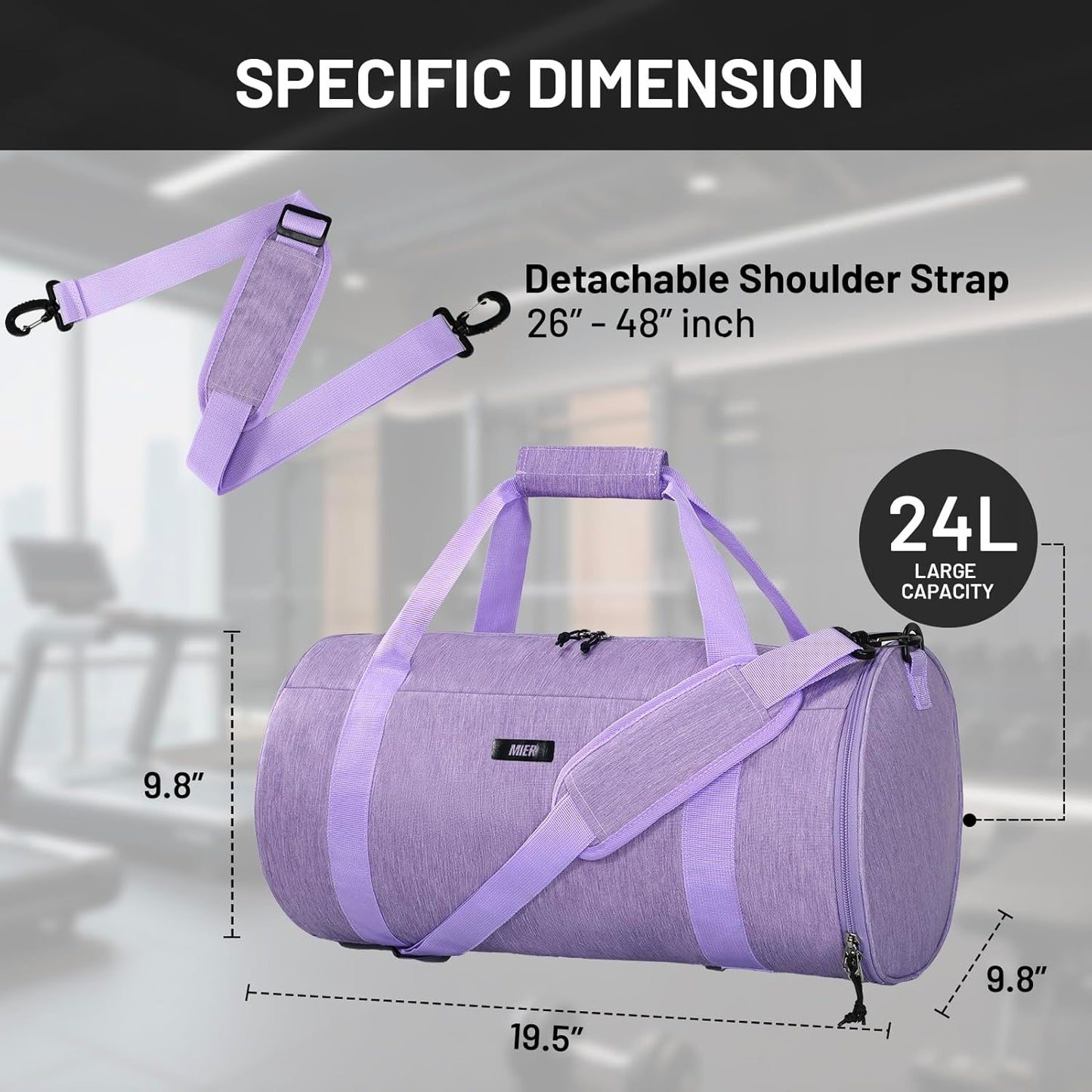 MIER Gym Bag Round Duffle Bag with Shoe Compartment & Wet Pocket, Lightweight Carry on Duffel for Men Women Workout Fitness Travel Sports, 24L, Purple