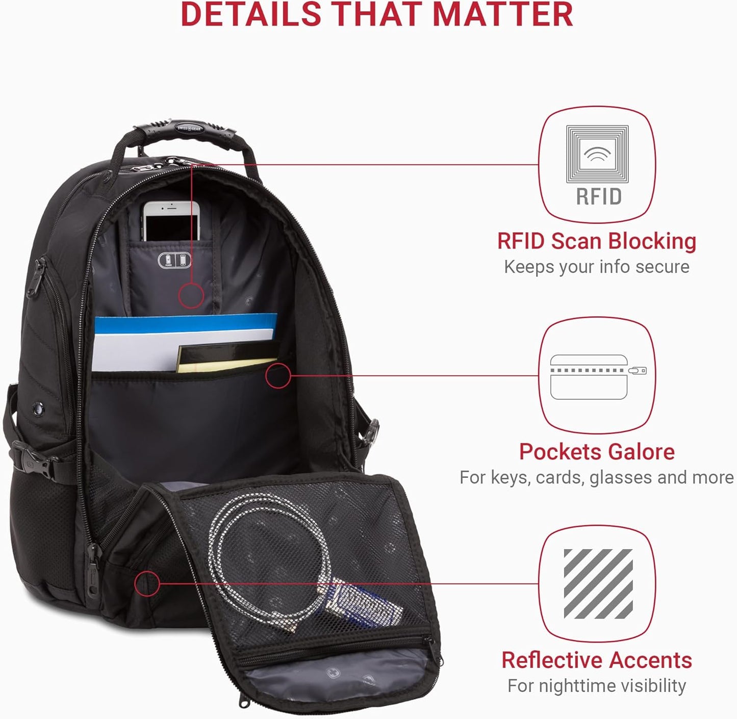 SwissGear 1900 Scansmart TSA 17 Laptop Backpack, Black/Black, 19-Inch