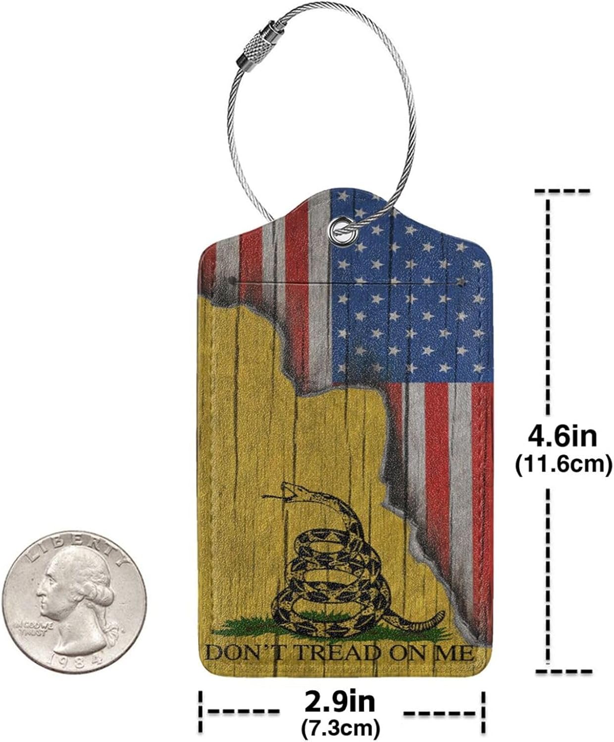 2 Pack Luggage Tags for Suitcase, Privacy Cover ID Label with Stainless Steel and Address Card for Travel Bag Backpack Cruise Ship Essentials Tag Women Men - Don't Tread On Me American Flag