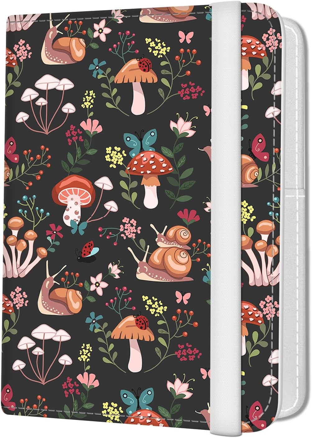 Passport Holder for Travel Essentials, Leather RFID Blocking Passport Wallet Cover Case, Cute Passport Book Holders for Women and Men Boho Mushrooms