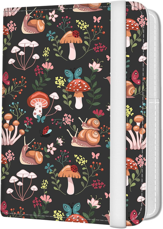 Passport Holder for Travel Essentials, Leather RFID Blocking Passport Wallet Cover Case, Cute Passport Book Holders for Women and Men Boho Mushrooms
