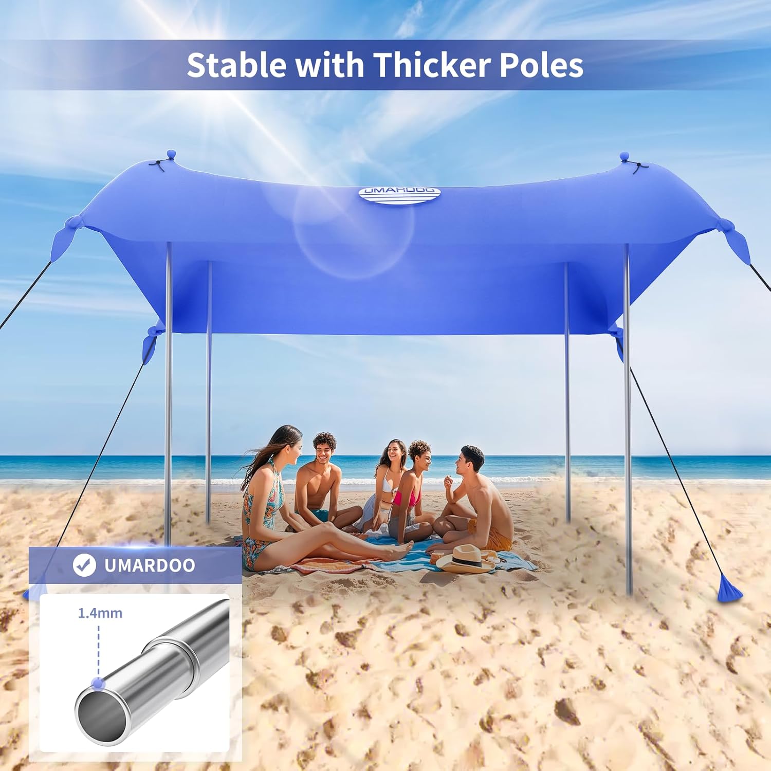 UMARDOO Family Beach Tent Canopy Sun Shade Portable 10×10FT, Large Wind Resistance Beach Sun