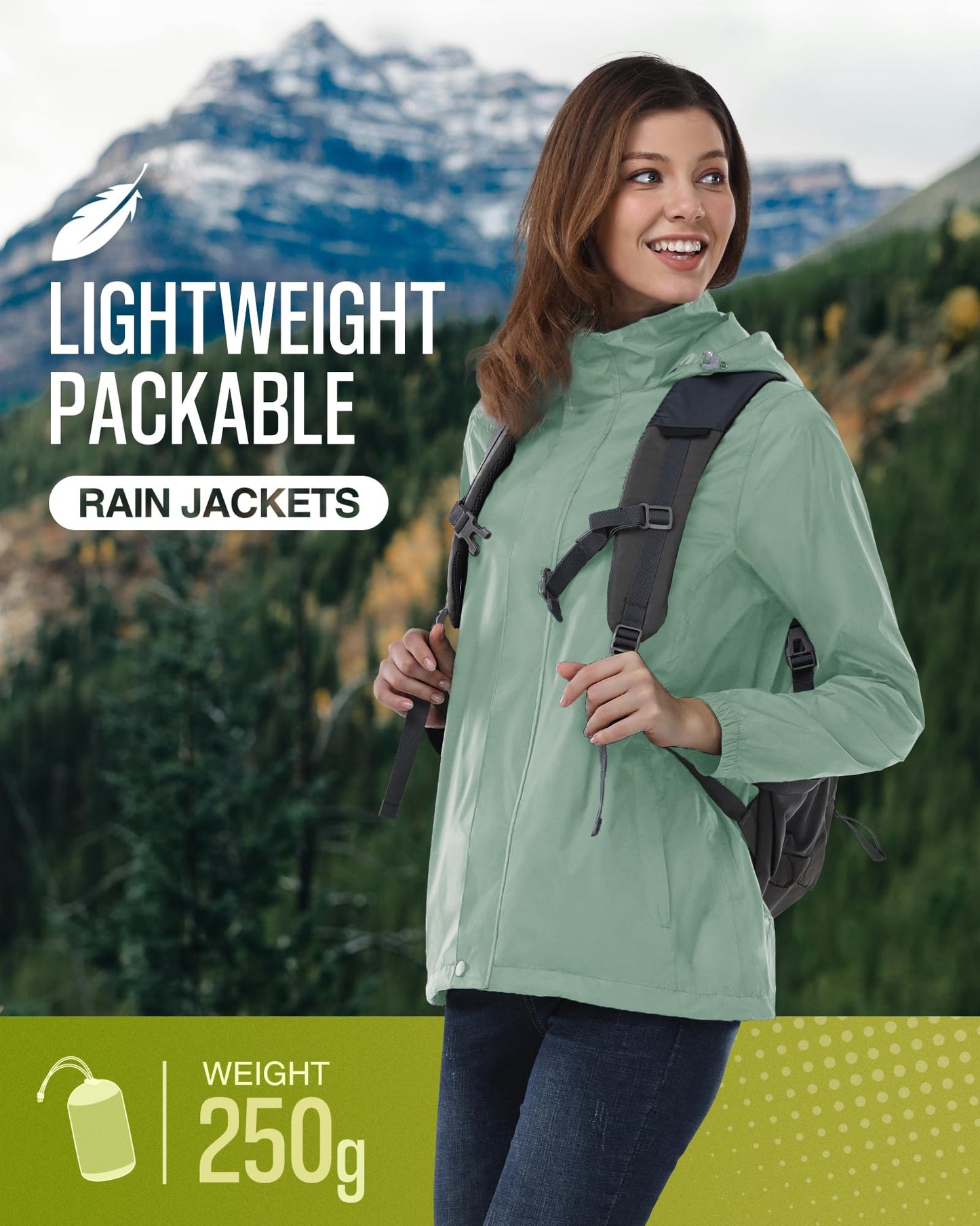 33,000ft Women's Rain Jacket Waterproof Lightweight Packable Raincoats