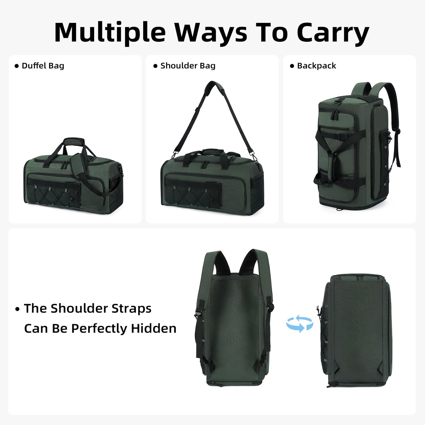 CLUCI Gym Bag for Men & Women, 35L Convertible Travel Sports Duffel Backpack with Shoe Compartment