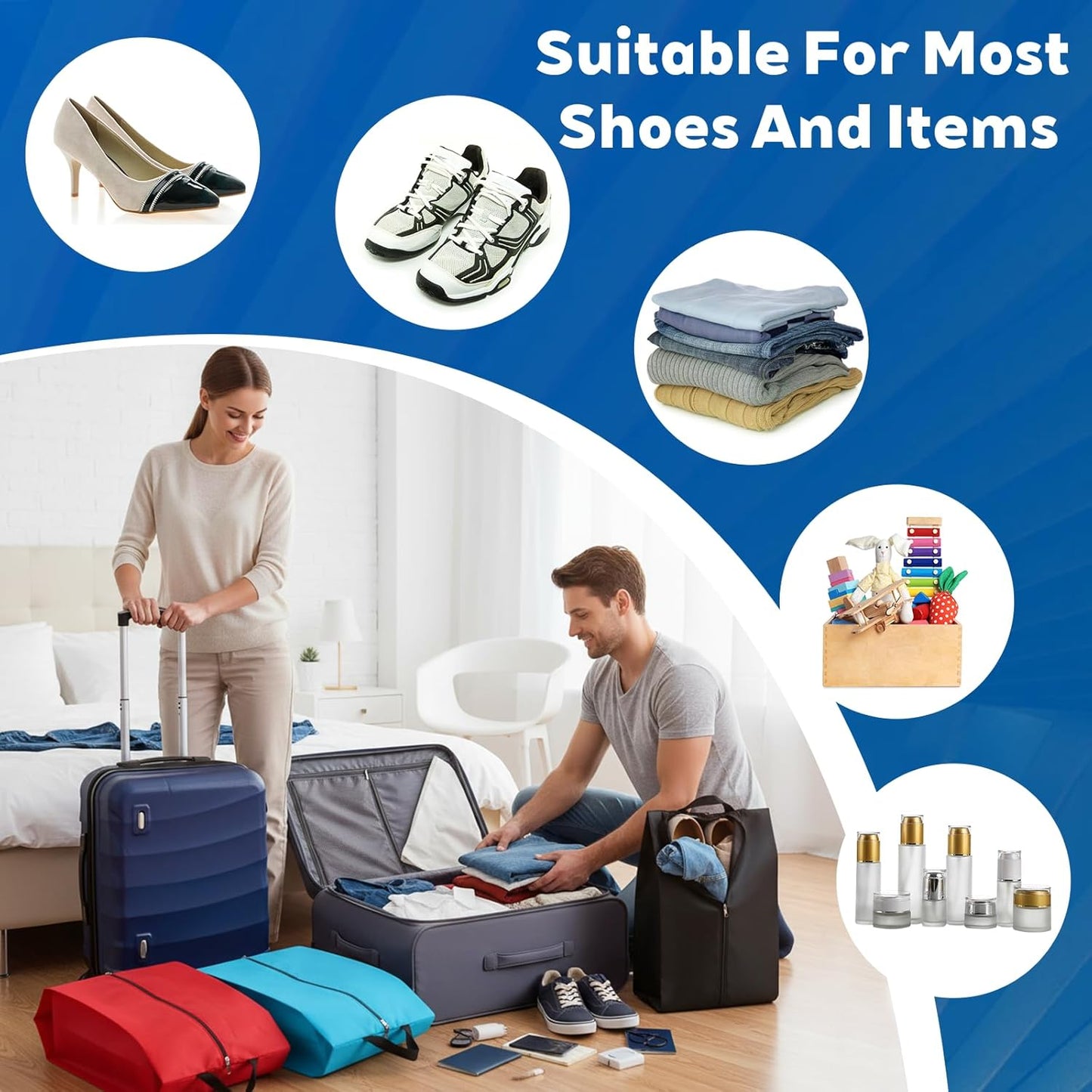 12 Pack Shoe Bags for Travel, Extra Durable Travel Shoe Bags with Zipper & Handle Waterproof Portable Shoes Storage Bag Shoes Bag for Storage Men & Women Travelling Essentials
