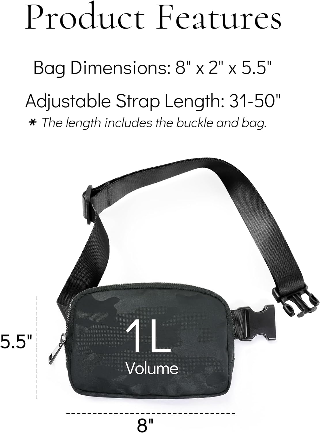 Fanny Pack Crossbody Bag Trendy Waterproof Small Sling Cross Body Purse for Women Men Fashion Waist Packs Mini Belt Bag Pouch Chest Bum Bag Lulu Dupes for Travel Vacation Running Black Camo
