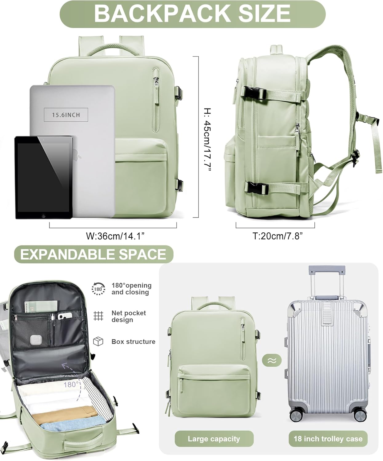 WONHOX Large Travel Backpack Carry on Flight Approved Laptop Work Business Backpack for Women Men Mochila de Viaje