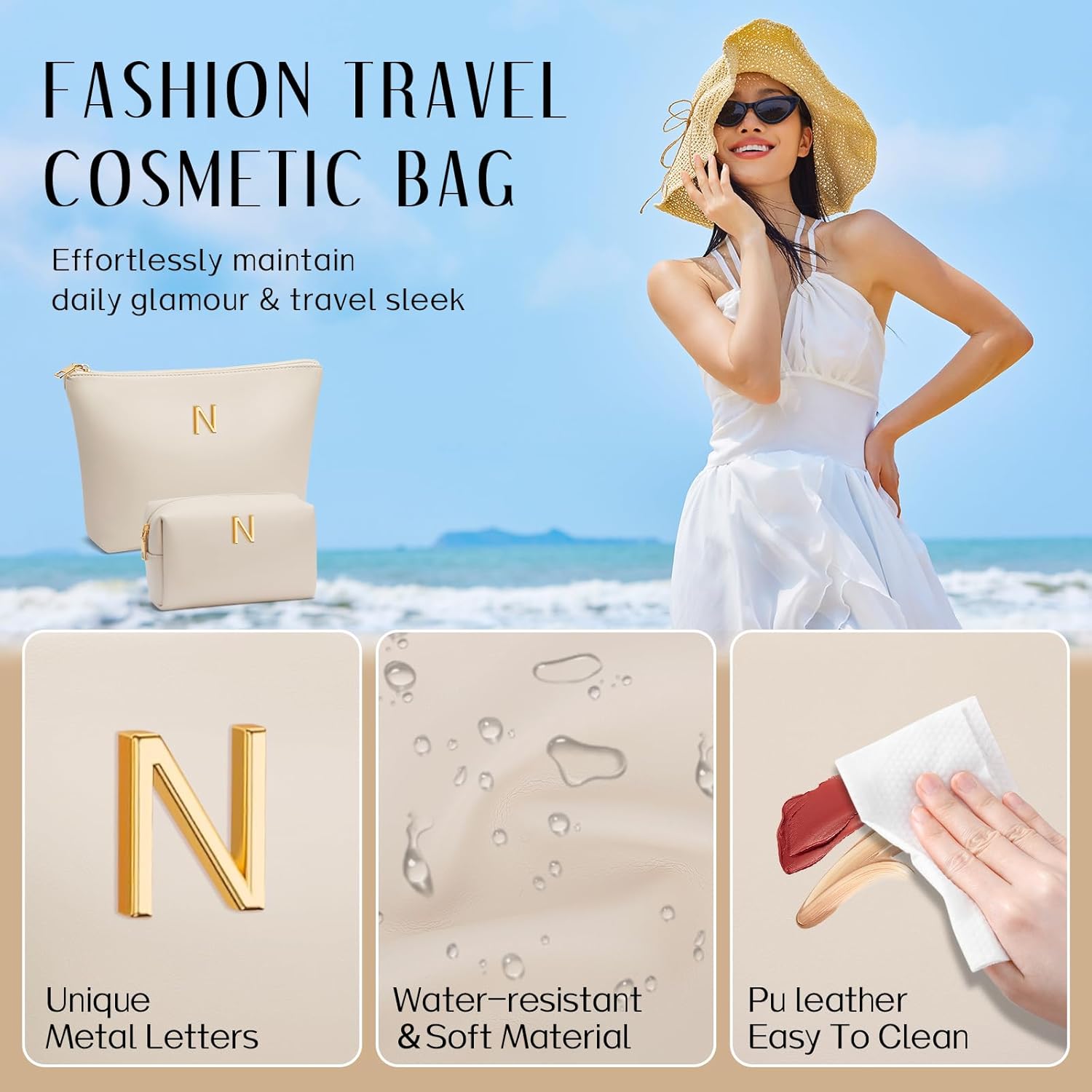 Women Gifts | Initial Makeup Bag Set for Girl Personalized Gifts for Bridesmaid Friend Graduation