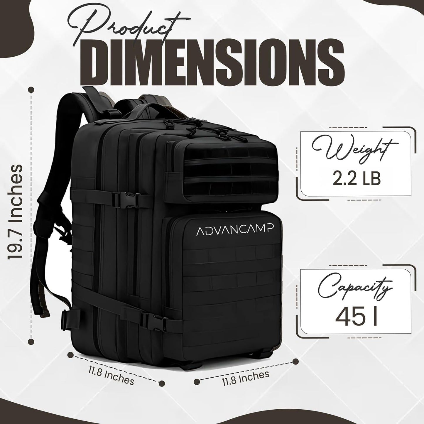 Rucking Backpack for Men, 45L Large Capacity Tactical Military Backpack with Molle Webbing, Durable 900D Oxford Hiking Camping Rucksack