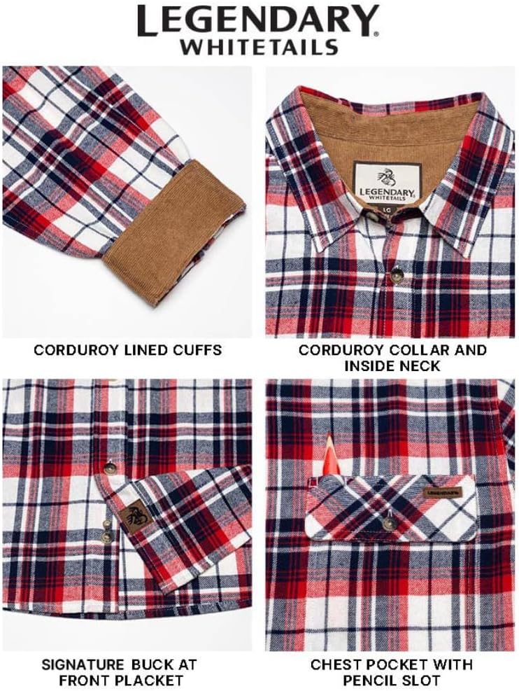 Legendary Whitetails Men's Flannel Shirt Long Sleeve Button Down 100% Cotton