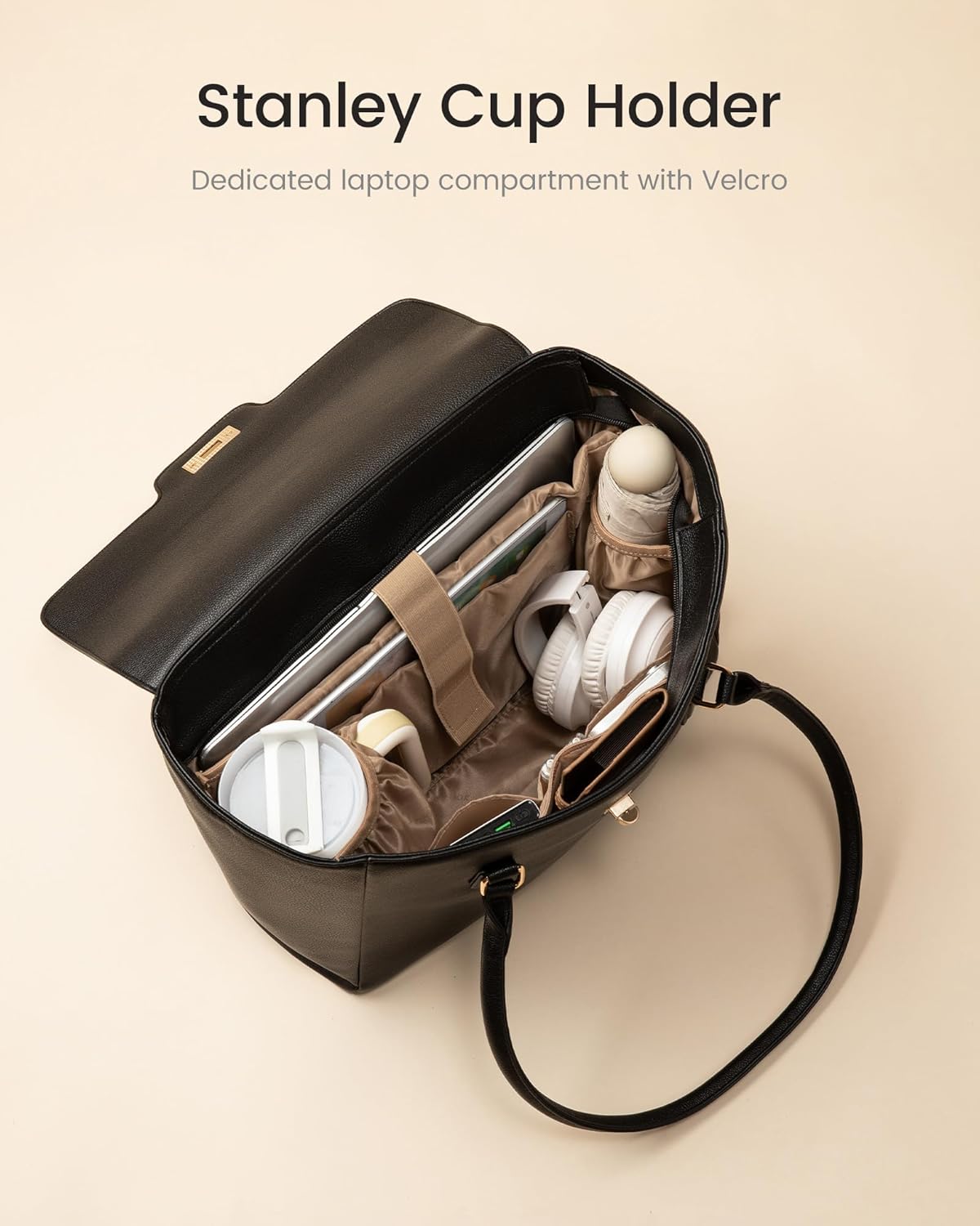 LOVEVOOK Laptop Bag for Women Soft Leather Work Bag, Office Shoulder Tote Purse with Flap Briefcase for Teacher Nurse
