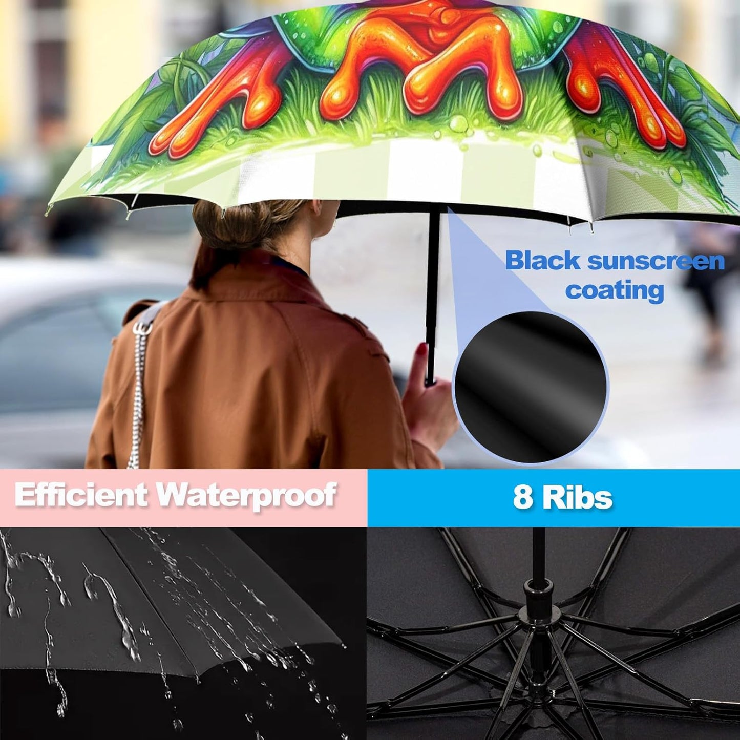 Small Travel Folding Umbrella for Girl, Portable, UV, SunShade, Compact, Automatic, Rain & Wind