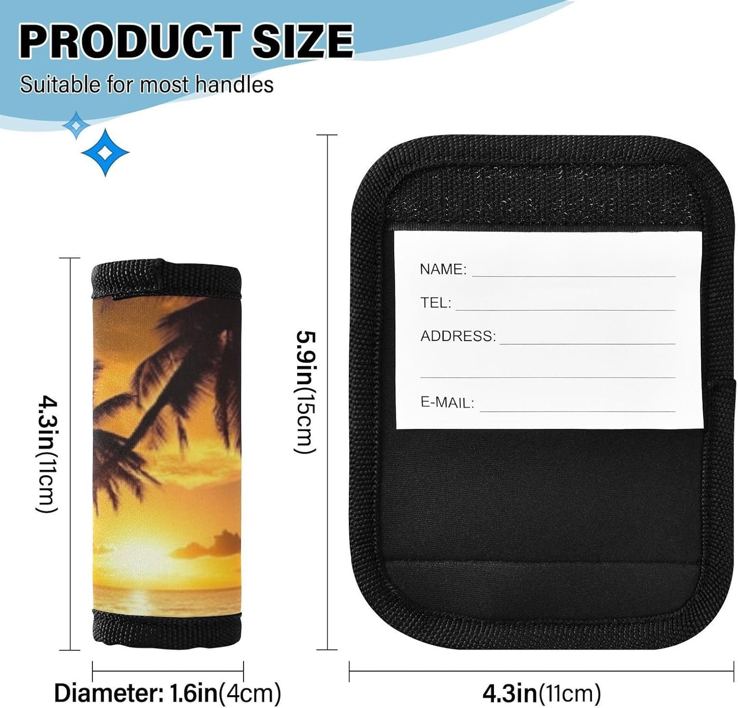 Coconut Palm Sunset Beach 4 Pack Luggage Handle Wraps Covers for Suitcase Identifiers Bag Tags Travel Accessories