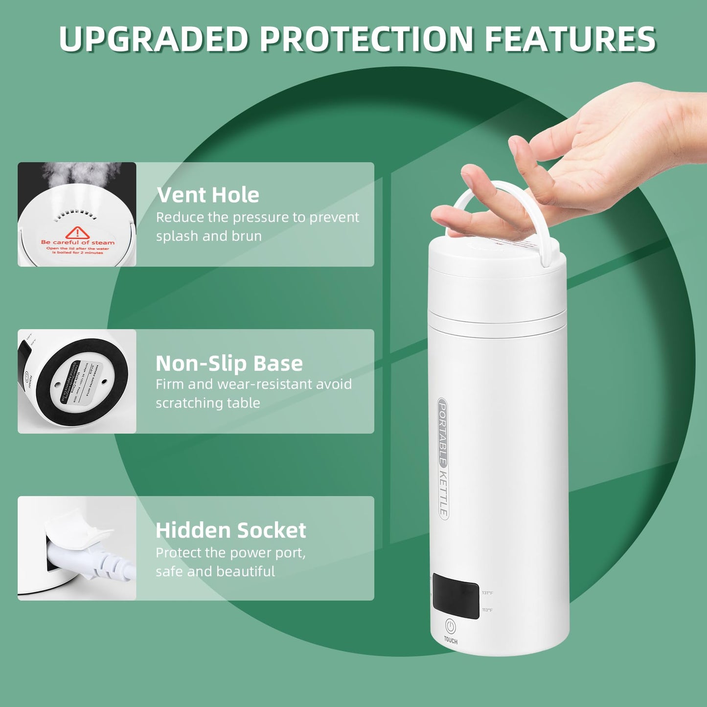 QRAGJBM Portable Electric Kettle Travel, 120V, 450ml, 4 Temperature Control