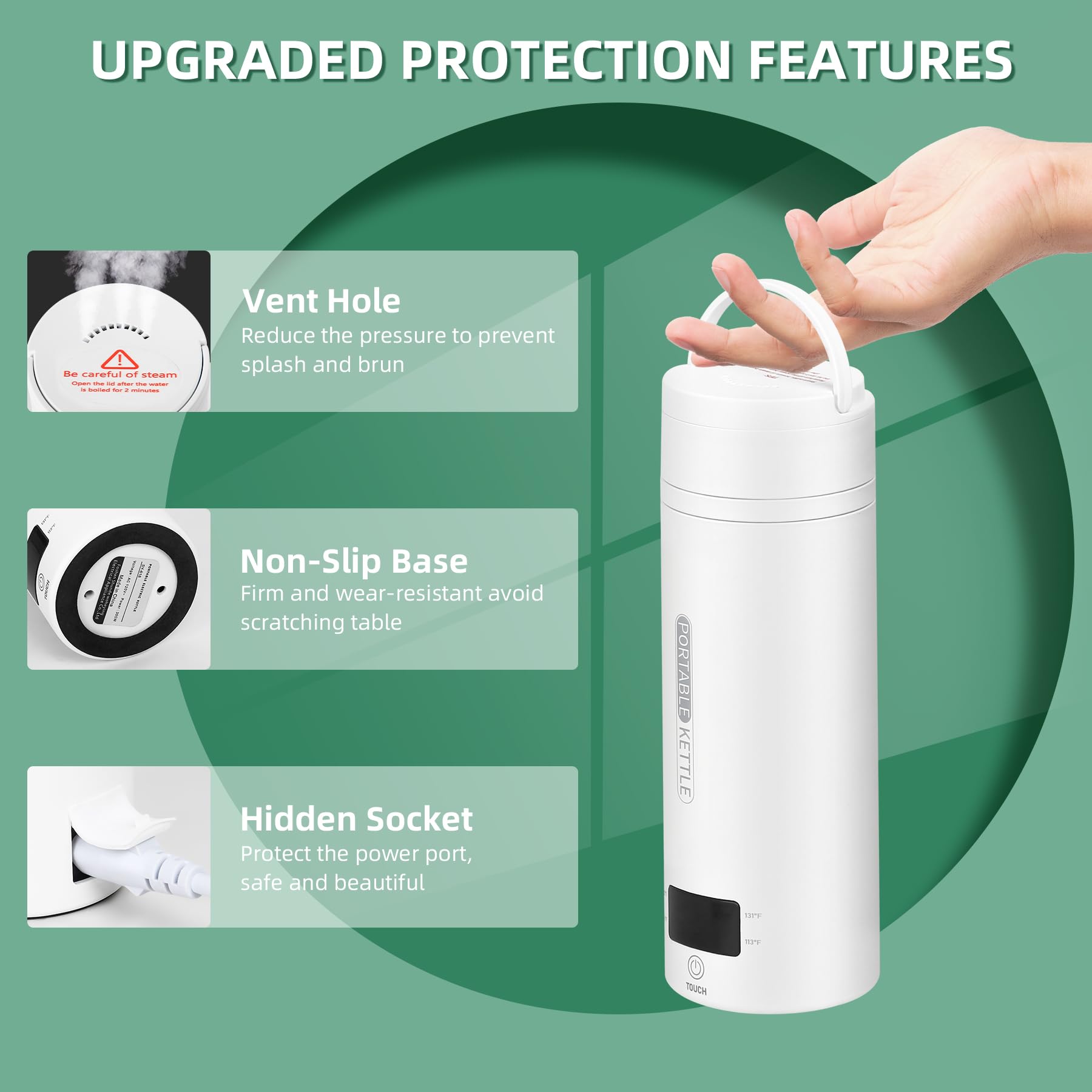 QRAGJBM Portable Electric Kettle Travel, 120V, 450ml, 4 Temperature Control