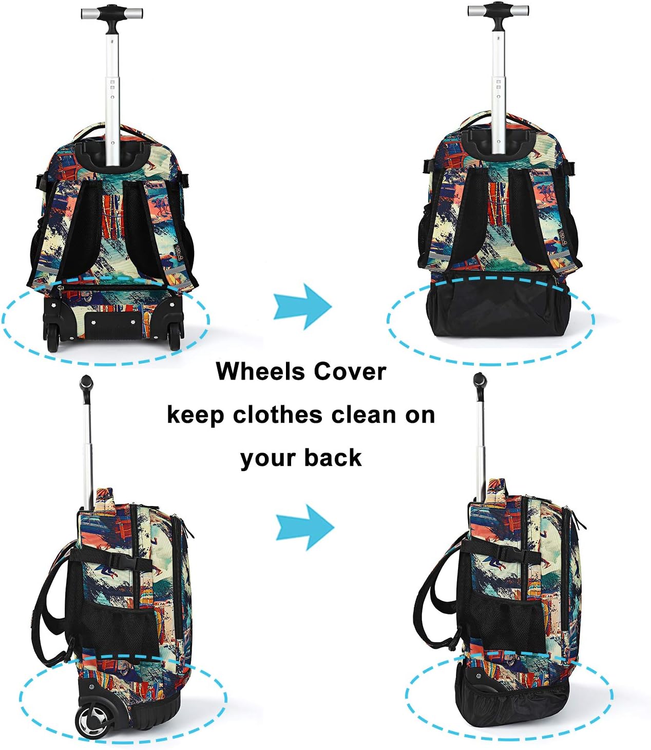 Tilami Rolling Backpack 19 inch with Lunch Bag Wheeled Laptop Backpack (Car Trip)