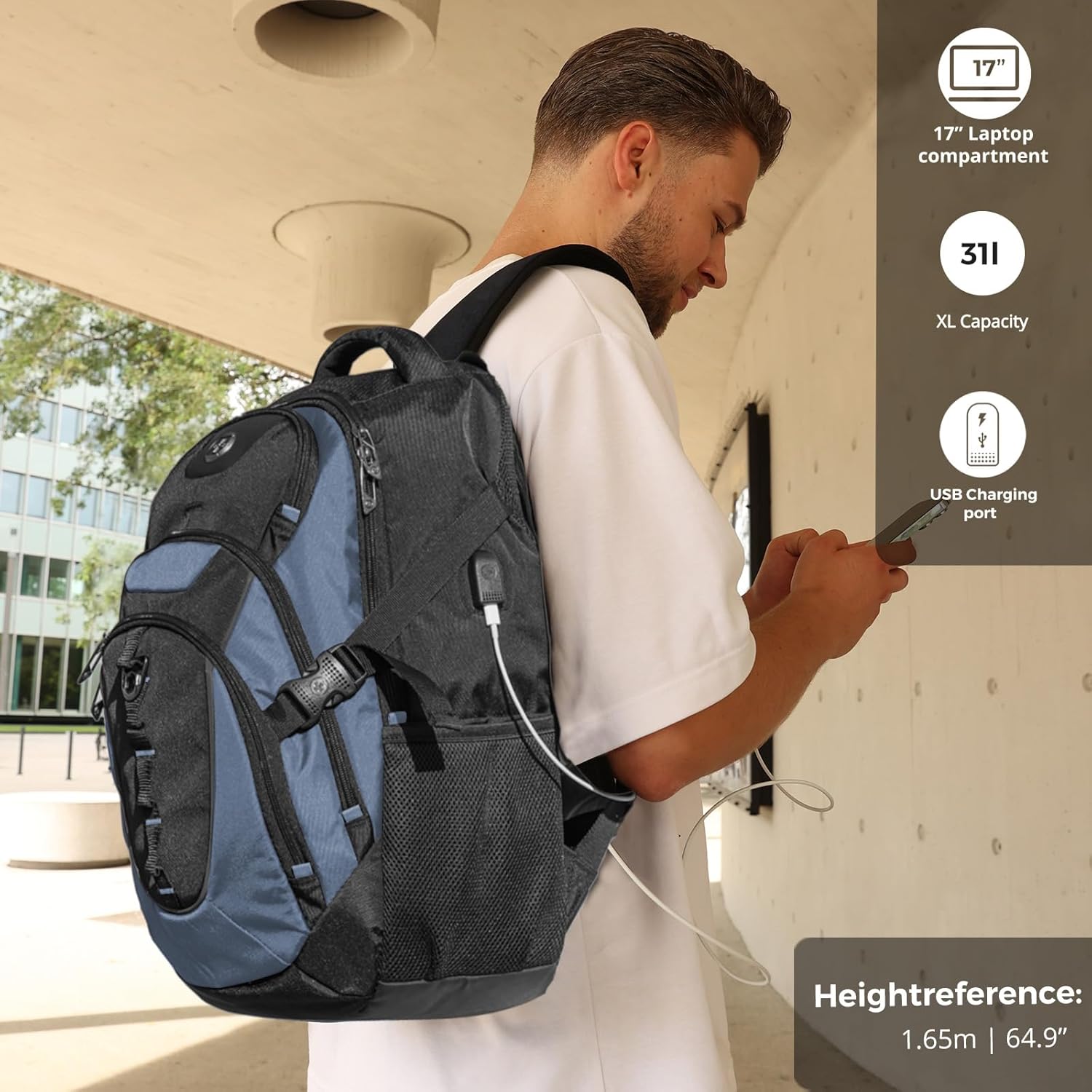 Swissdigital Design Laptop Backpack with USB Charging Port, Travel Backpack Fits 15.6 inches