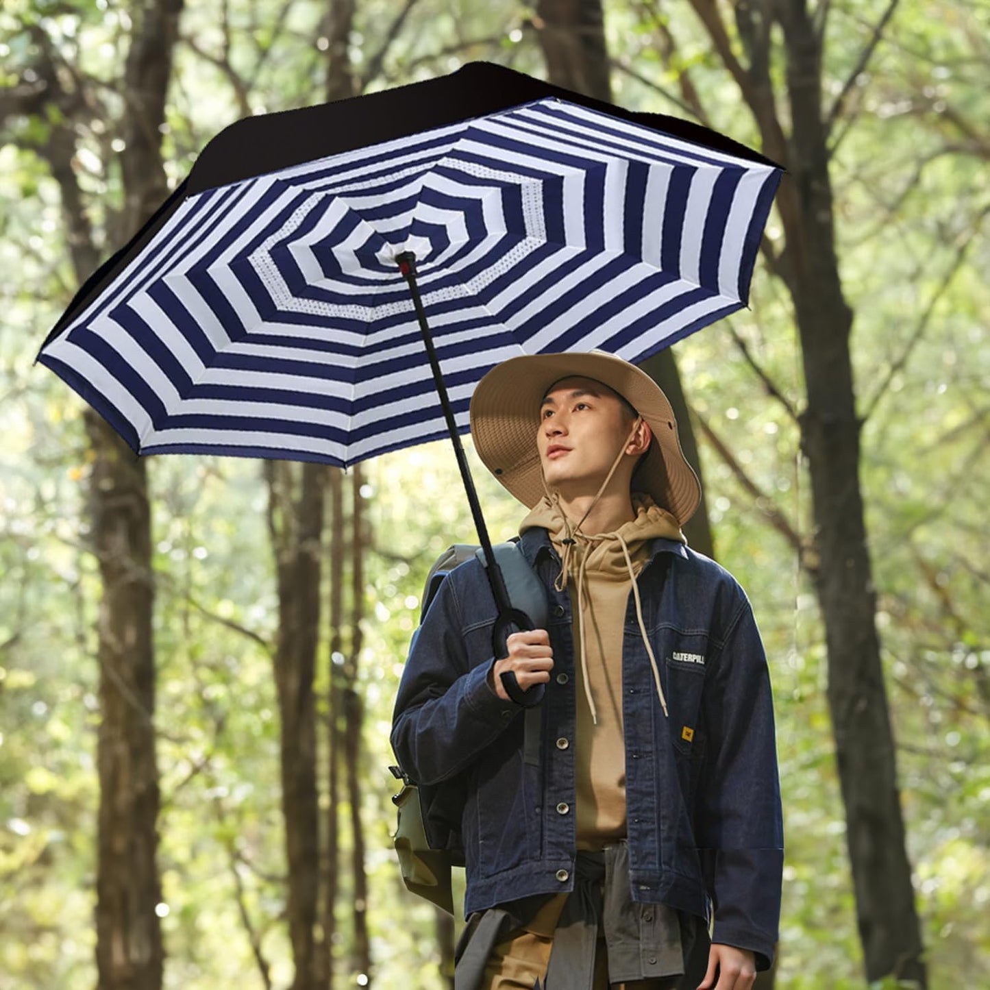 SIEPASA 49/56 Inch Inverted Reverse Upside Down Umbrella, Extra Large Double Canopy Vented Windproof Waterproof Stick Golf Umbrellas with C-shape Handle.