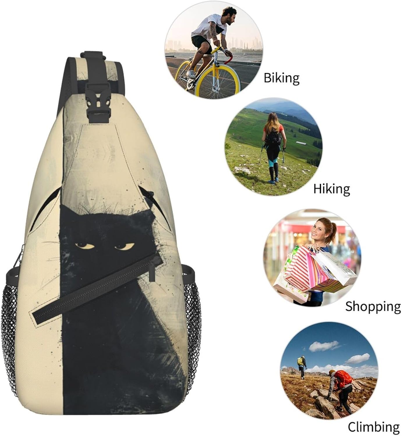 SUPLUCHOM Sling Bag Cat Vintage Hiking Daypack Crossbody Shoulder Backpack Travel Chest Pack for