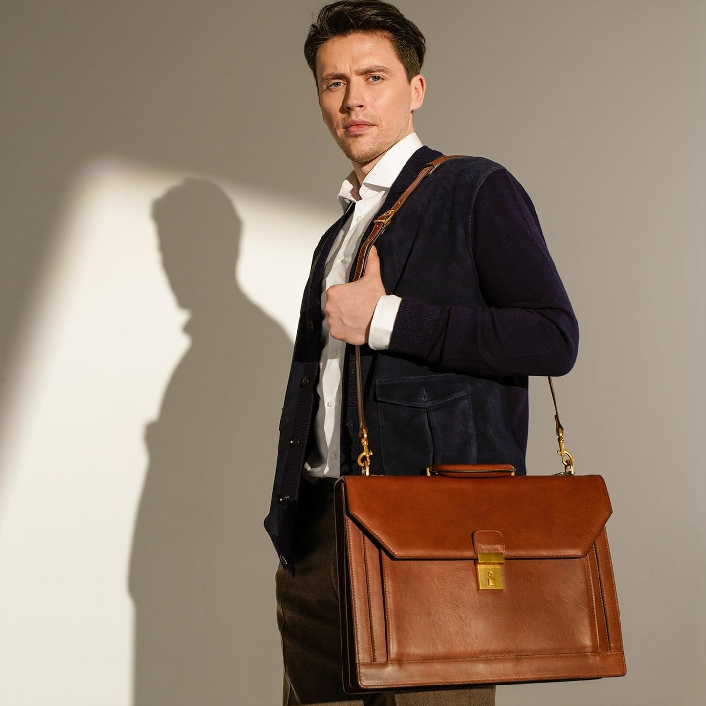 Time Resistance Leather Briefcase - Italian Handmade Laptop Bag - Work Bag for Men and Women