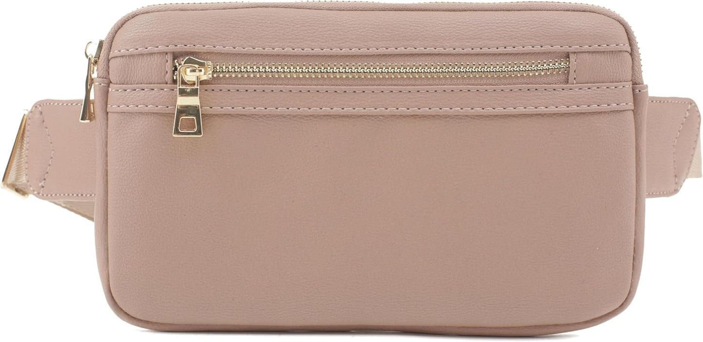LOVESOME Vegan Leather Everywhere Fashion Waist Bag Fanny Pack Crossbody Bag Belt Bag Sling Bag with Adjustable Strap for Women (Taupe), FC19515