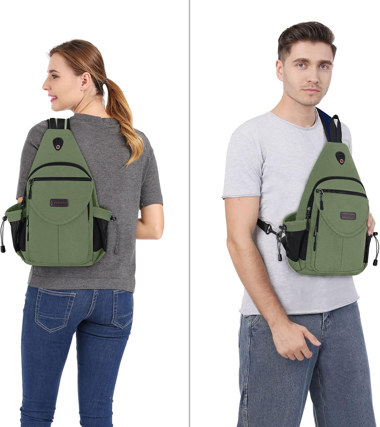 MOSISO Sling Backpack,Canvas Crossbody Hiking Daypack Bag with Anti-theft Pocket, Army Green