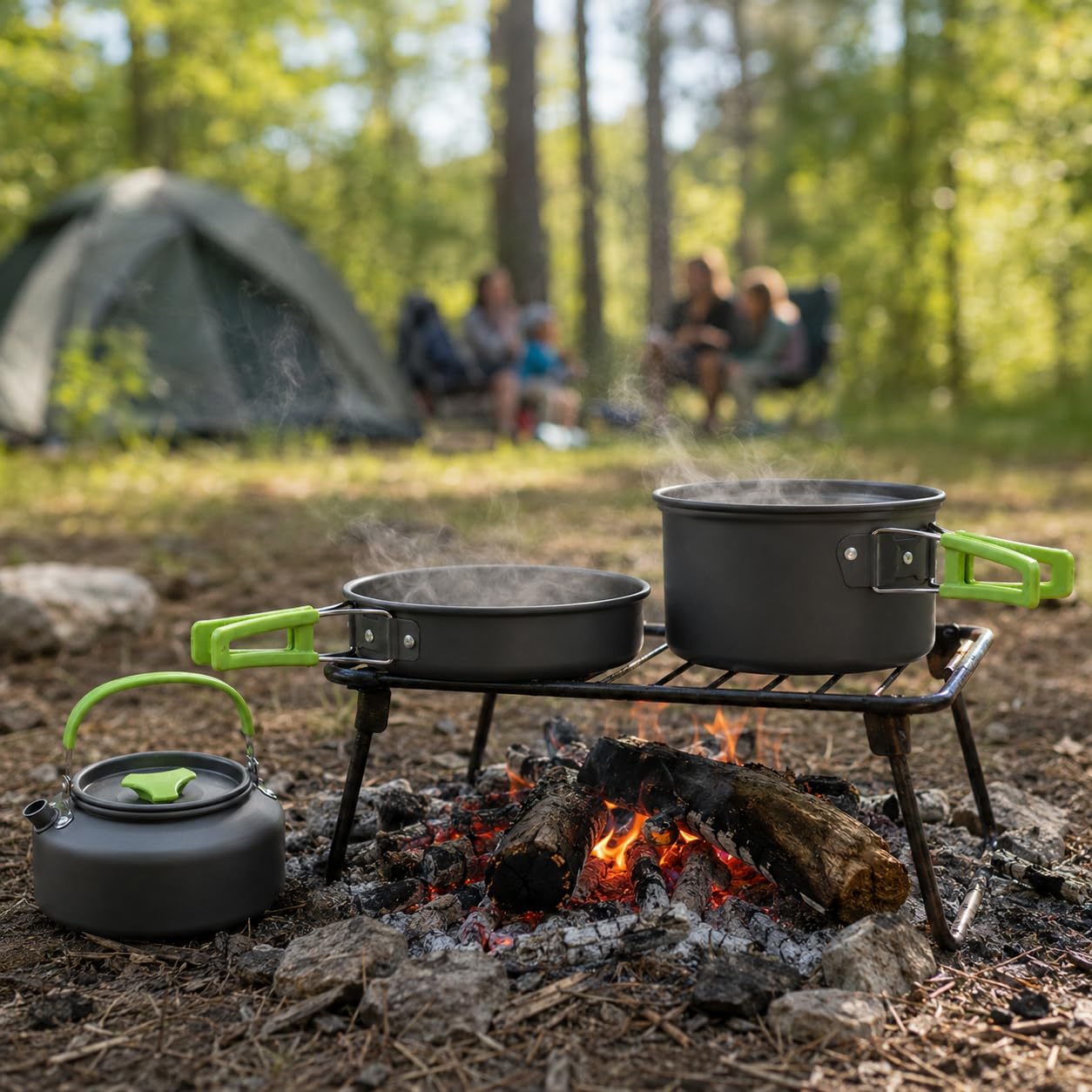 MalloMe Camping Cookware 17 pcs Mess Kit with 1.1L Kettle for Backpacking Gear – Camping Cooking