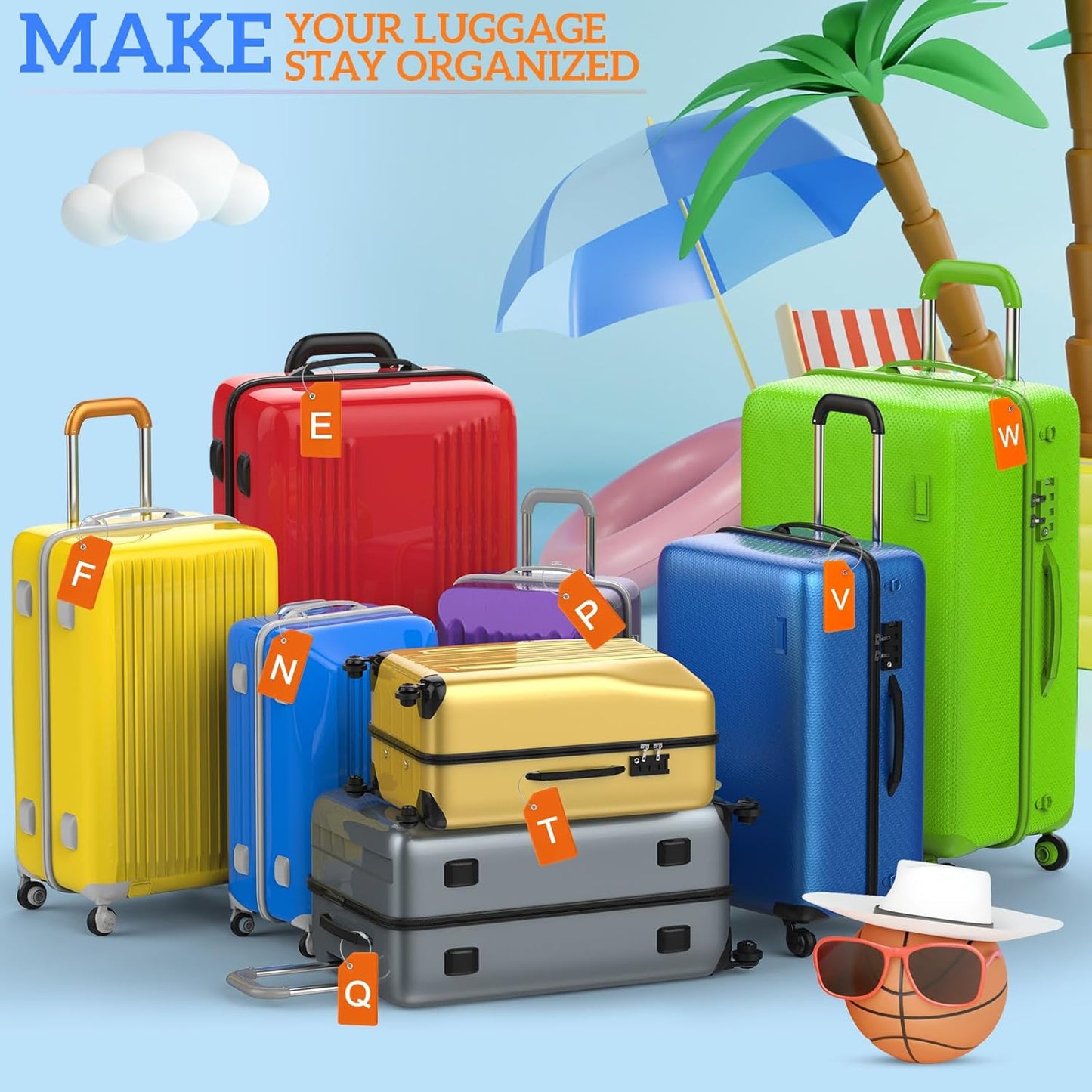8 Pcs Initial Letter A-Z Luggage Tags Silicone Suitcase Instrument Tag with Name Card and Stainless Steel Loop(Letter Q,Orange)