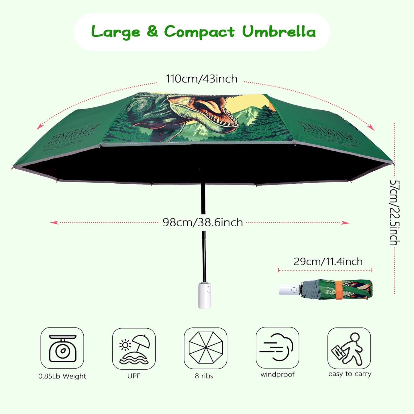 Kids Folding Umbrella Auto Open/Close Anti-rebound Safe Design UV Resistant Automatic Children Travel Umbrellas 8 Rib Reinforced Canopy 360° Reflective Strip Lightweight Cute Umbrella for Girls & Boys