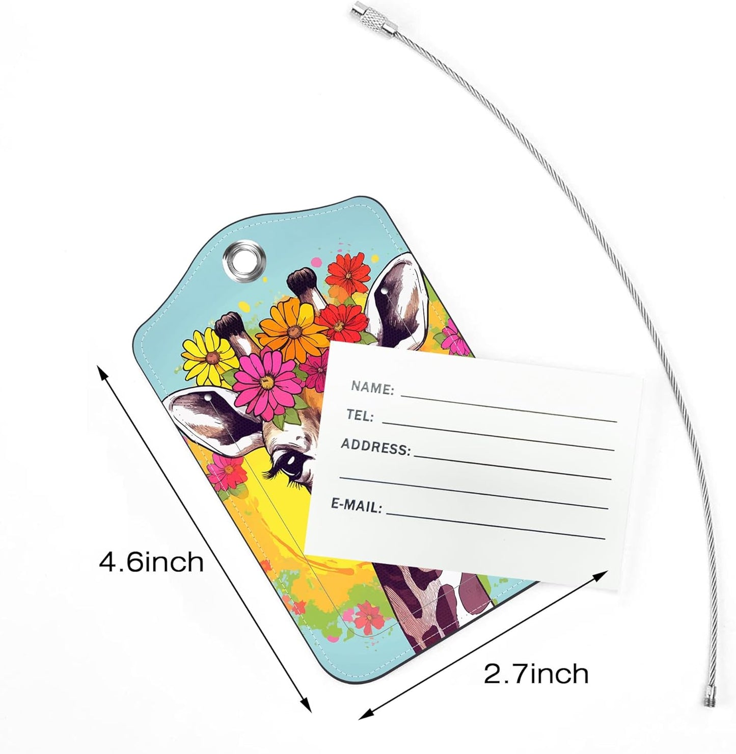 2 Pack Luggage Tags,Watercolor Giraffe PU Leather Idea Baggage Tag with ID Labels Privacy Cover Metal Ring Men and Women Travel Bag Labels