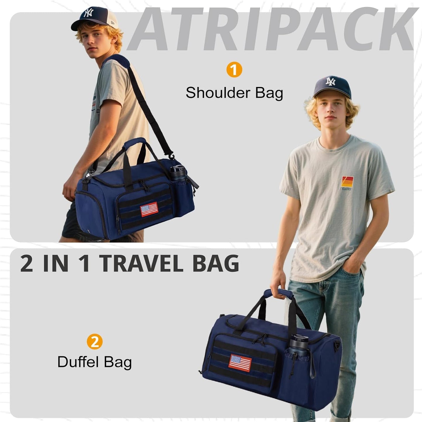 Tactical Gym Bag for Men, 40L Large Capacity Duffle Bags with Shoes Compartment, Sports Bag with