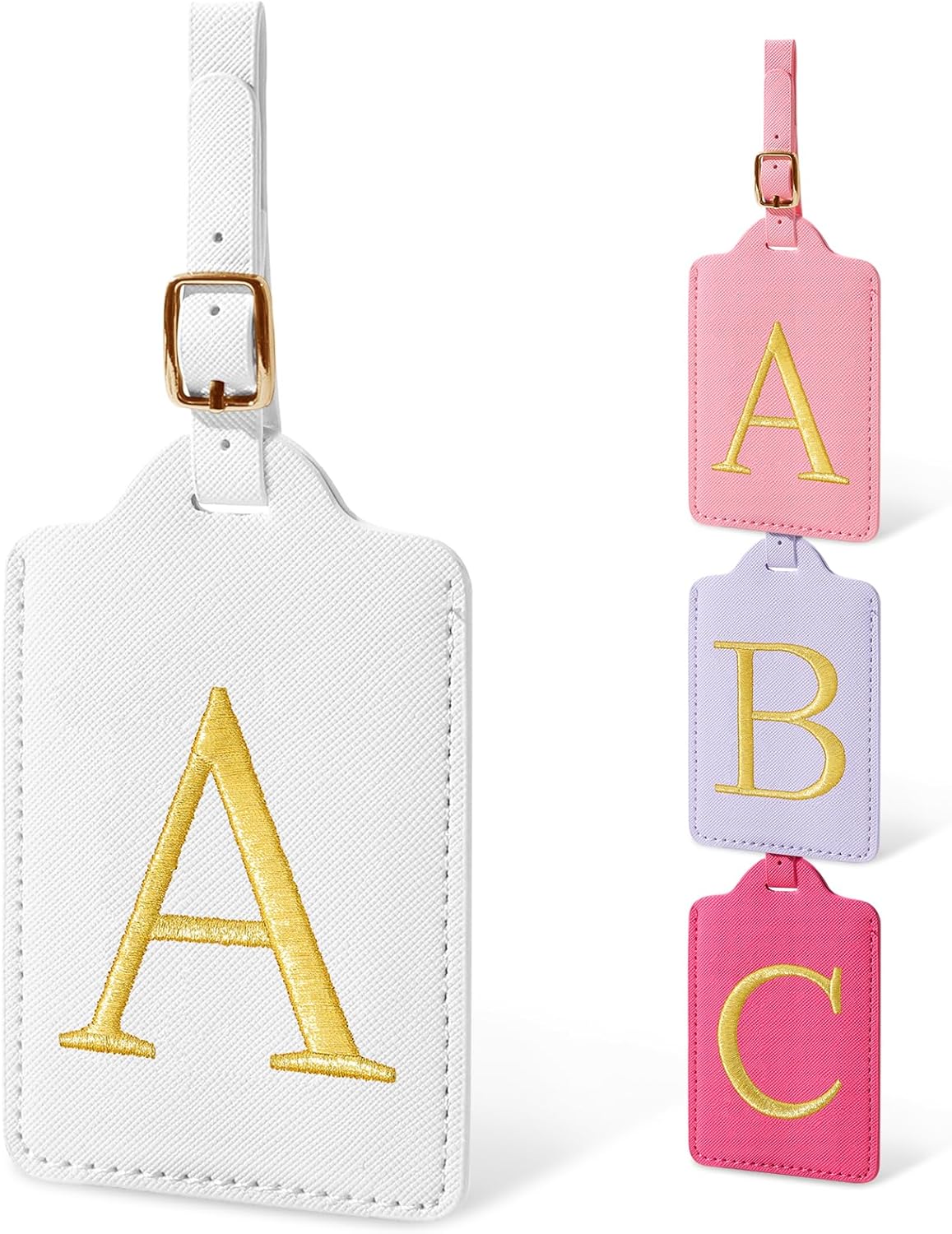 Initial Luggage Tags for Suitcases, Cute Embroidered Letter Luggage Bag Suitcase Identifier Name Baggage Tag, PU Leather Travel Luggage Tags, Bag Tags for Men Women Kids Luggage Handbags(White A)