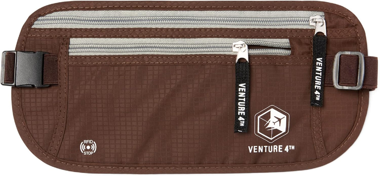 VENTURE 4TH Travel Money Belt - Slim Passport Holder RFID Blocking Travel Pouch to Protect Cash