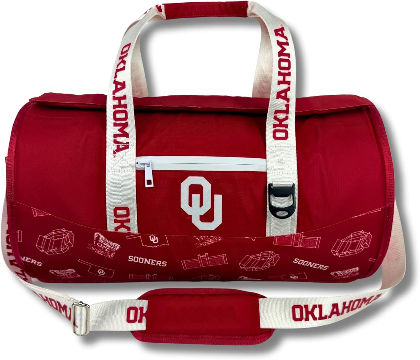 Varsity Cooler University of Oklhaoma Licensed Travel Duffle & Cooler – 30 Can Leakproof Insulated backpack, Waterproof Soft Cooler, Golf, Carry-On Luggage, Gym & Outdoor – Durable Nylon Sports Bag