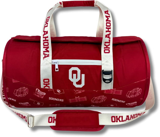 Varsity Cooler University of Oklhaoma Licensed Travel Duffle & Cooler – 30 Can Leakproof Insulated backpack, Waterproof Soft Cooler, Golf, Carry-On Luggage, Gym & Outdoor – Durable Nylon Sports Bag