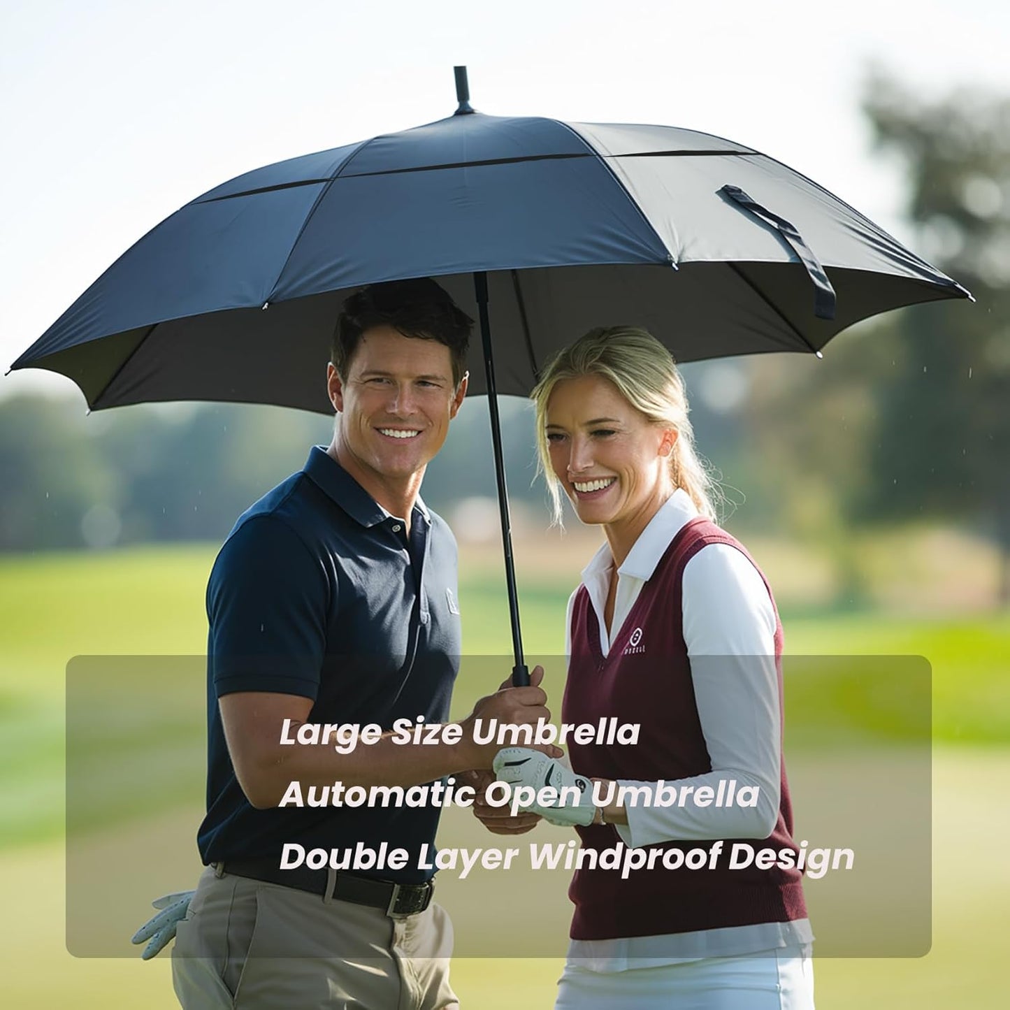 MRTLLOA Extra Large Golf Umbrella, 54/62/68/72 Inch Automatic Open, Oversize Double Canopy Vented Windproof Waterproof Sports Umbrellas for Rain