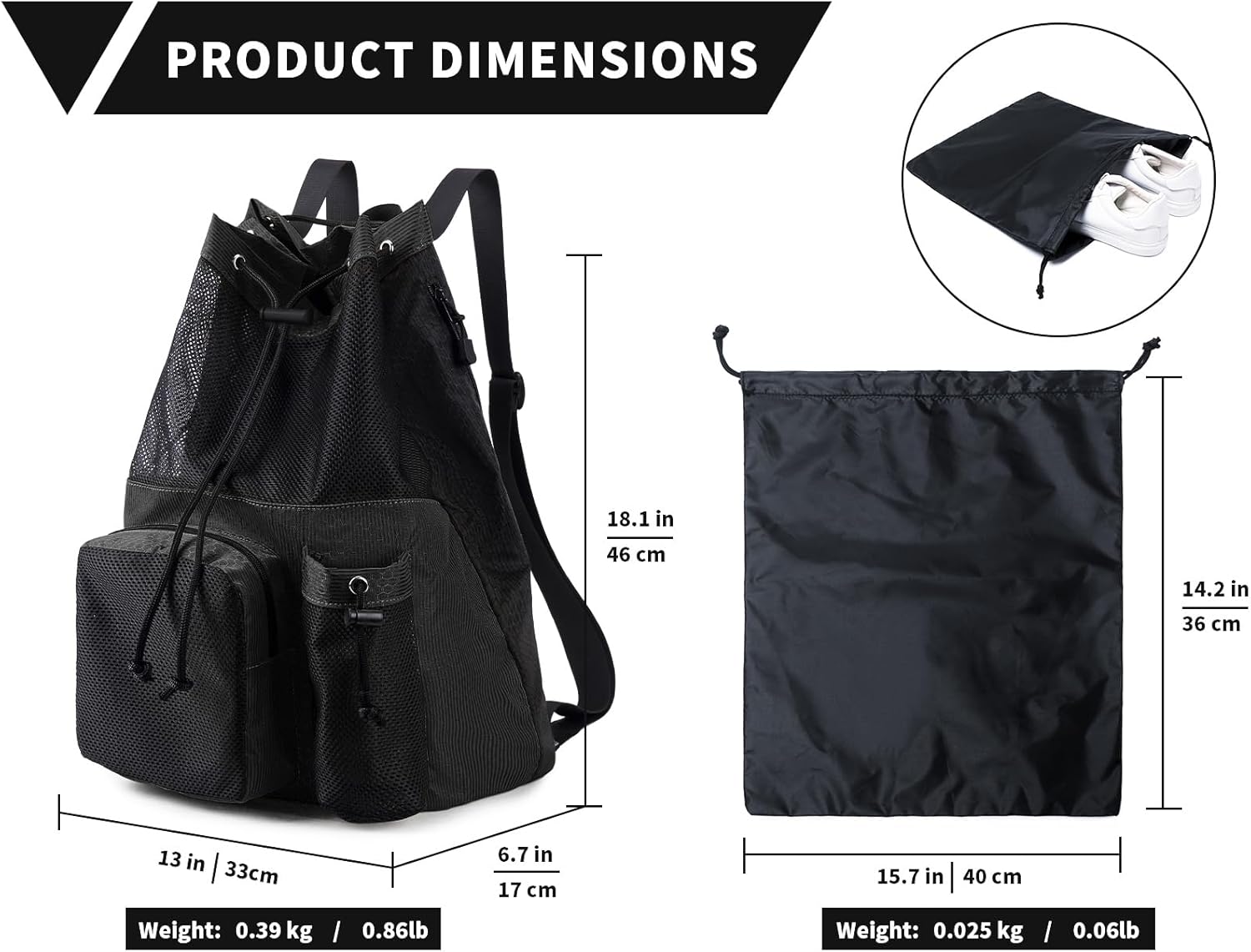 Lohol Large Mesh Drawstring Backpack with Shoe Bag, Durable Swimming String Sack with Handle for