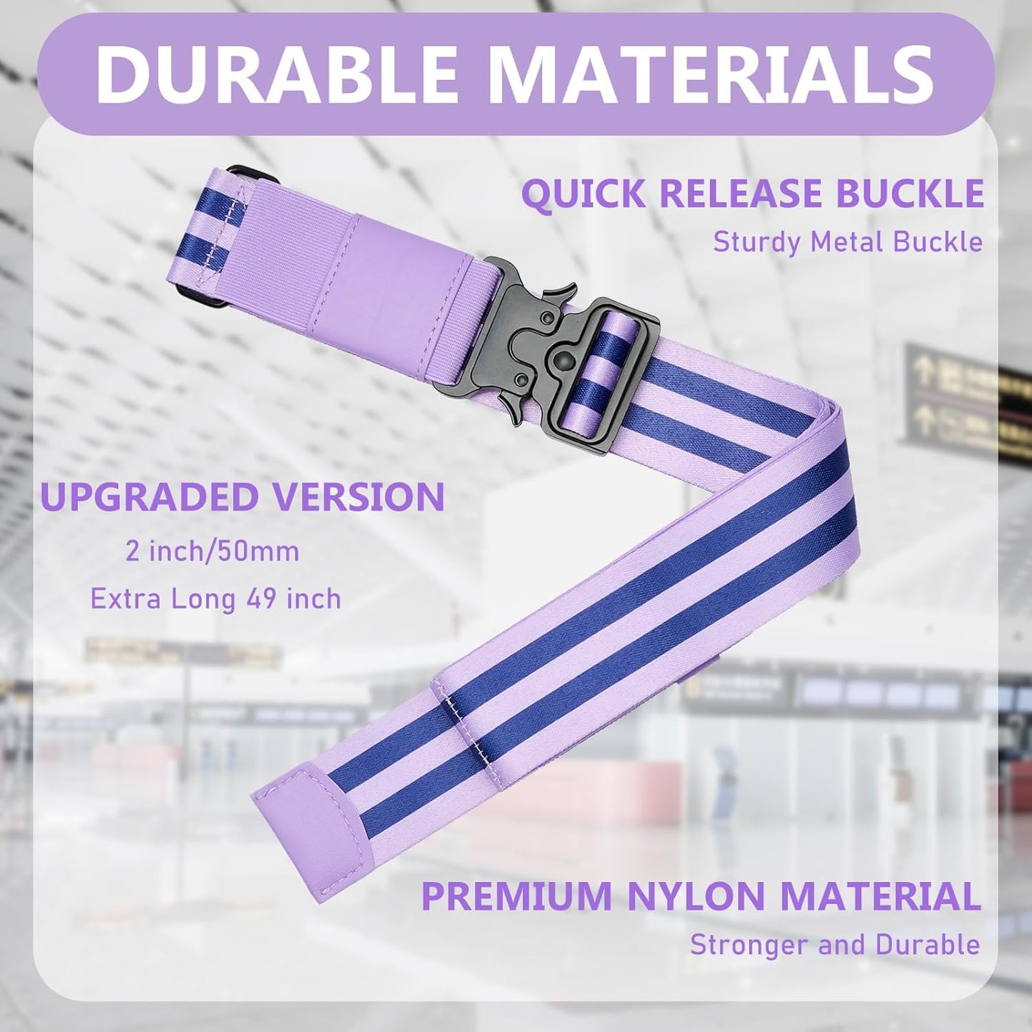 Travel Belt for Luggage, Adjustable Luggage Straps, Add a Bag Luggage Strap for Carry On Bag, Personalized Travel Accessories for Women & Men (Purple)