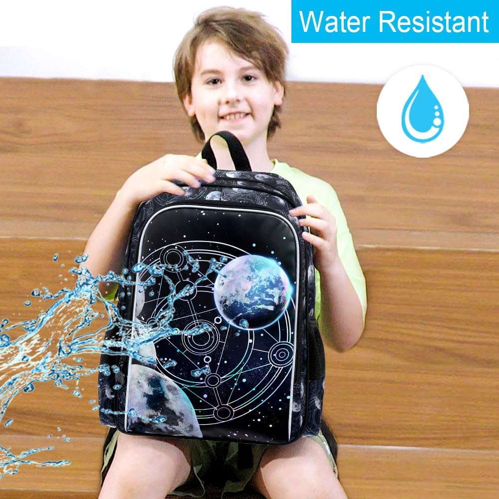 gxtvo 3PCS Boys Planet Bookbag, 17" Kids Bookbag with Lunch Box, Water Resistant Middle Elementary Preschool School Bag