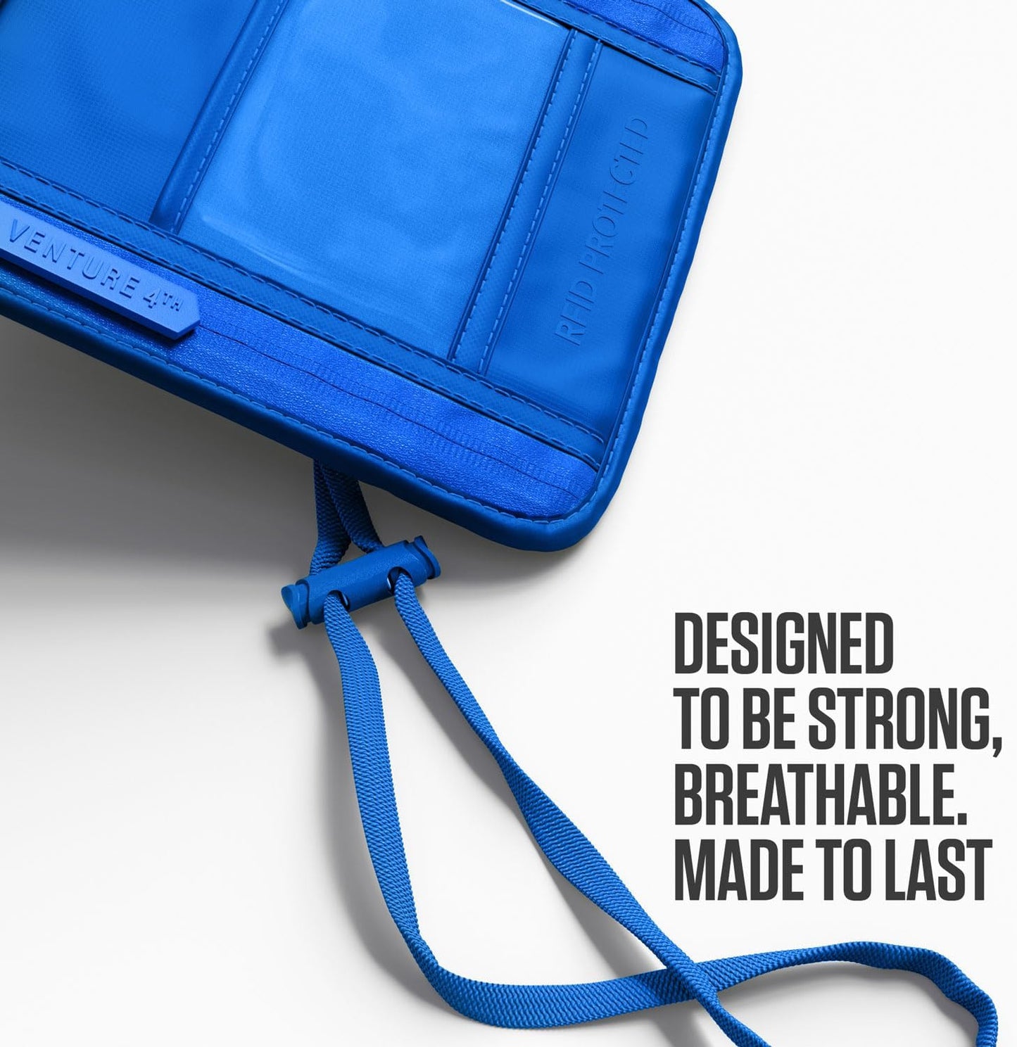 VENTURE 4TH Neck Wallet, RFID Blocking Passport Holder for Travel – Hidden Neck Pouch with 5 Compartments, Slim Lightweight Organizer with Adjustable Strap for Cash, Cards & Passport (Sleek Blue)