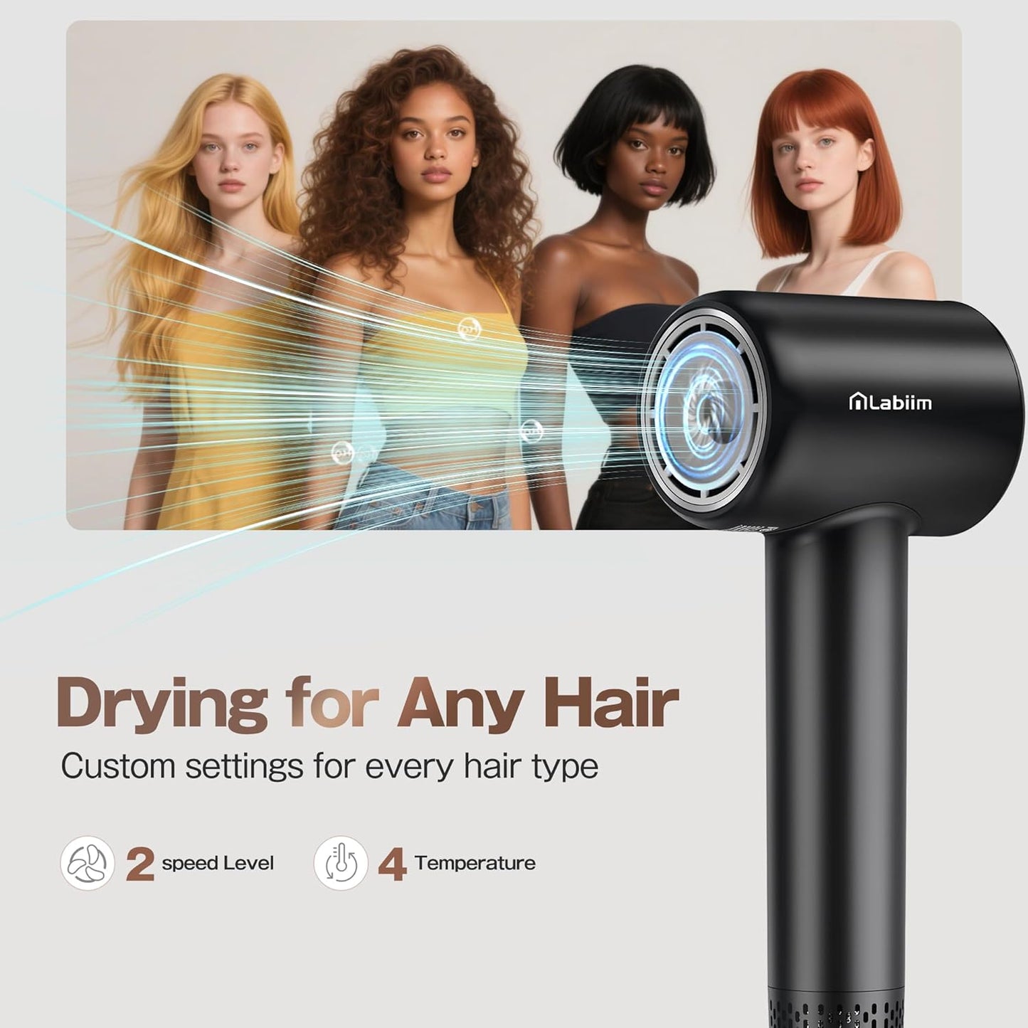 Hair Dryer, High-Speed Ionic Low Noise Blow Dryer with Brushless Motor for Fast Drying, Thermo-Control Quiet Compact Hair Blow Dryer, Hairdryer with 1 Nozzle Attachments for Home Salon Travel