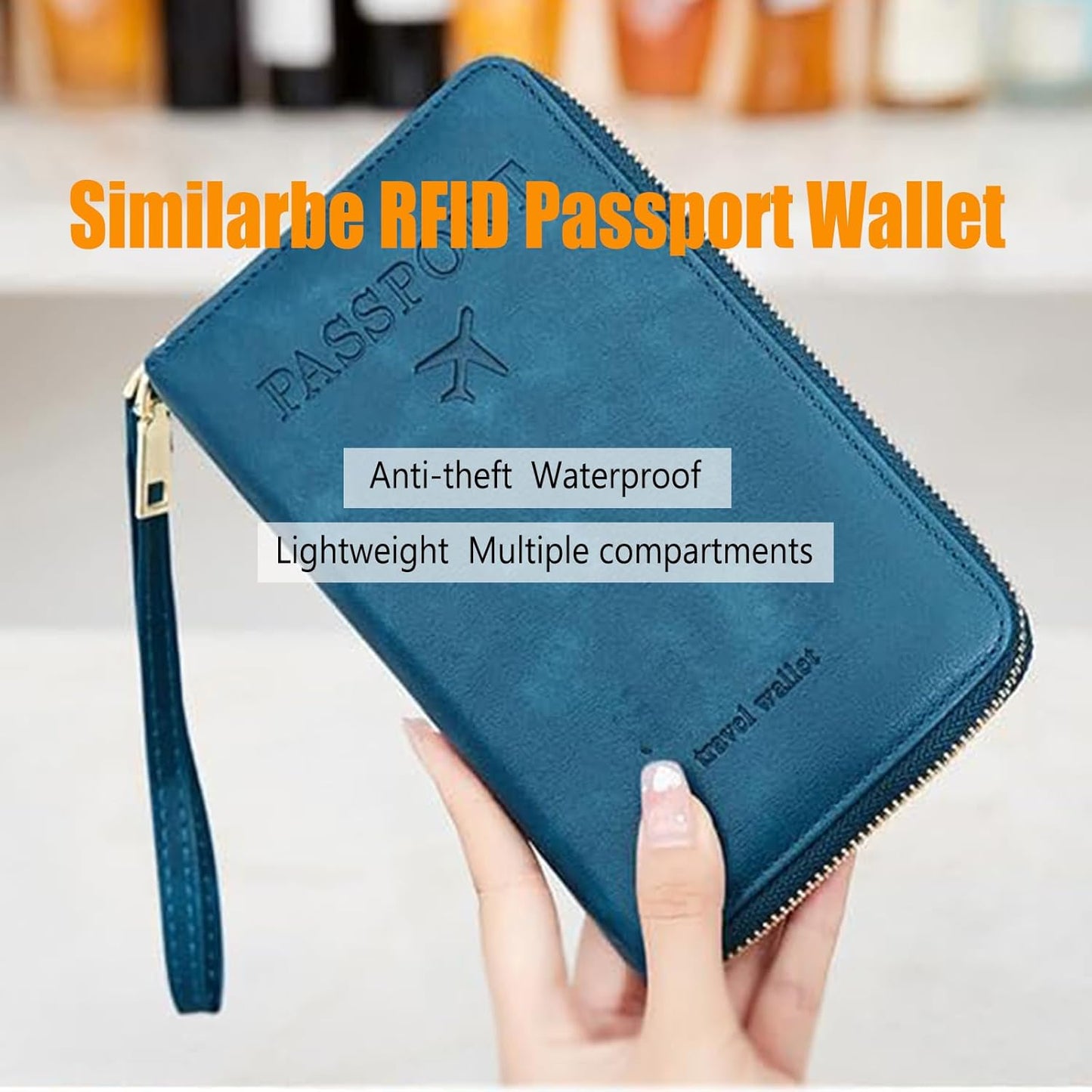 Similarbe RFID Passport Wallet,Similarbe Multi-Functional RFID Passport Wallet,Travel Wallet for Women Men - ID Card Organizer with Anti-Theft,Slim Leather Cover for Credit Cards,Cash (H)