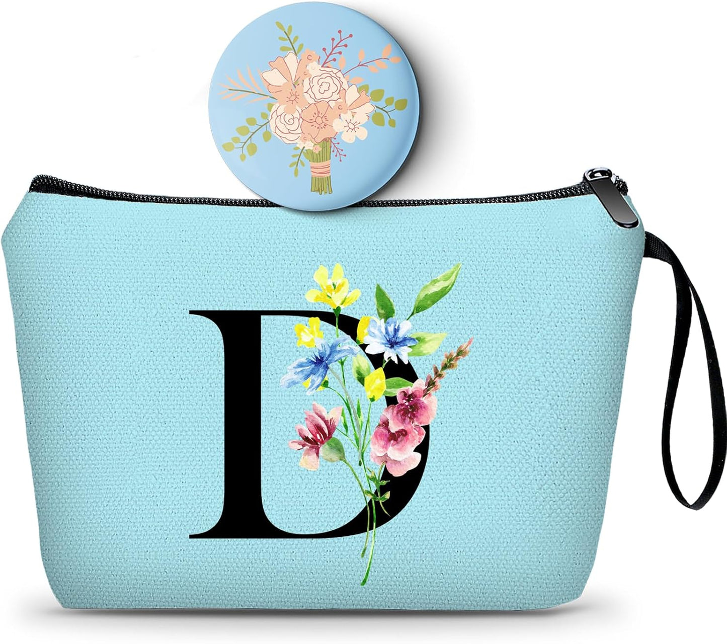 Women Birthday Maid of Honor Monogrammed Gifts for Bride Bridesmaid Sister Friend Her Teacher Makeup Cosmetic Bag with Mirror Mothers Day Christmas Graduation D