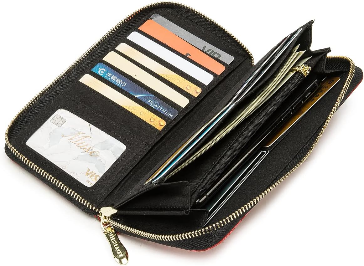 Women Wallet Card RFID For Womens Holder Blocking Credit Small Zipper Purse Pocket Bifold Slim Coin ID Ladies Wristlet Clutch Large Capacity Window Case Travel Zip Women's