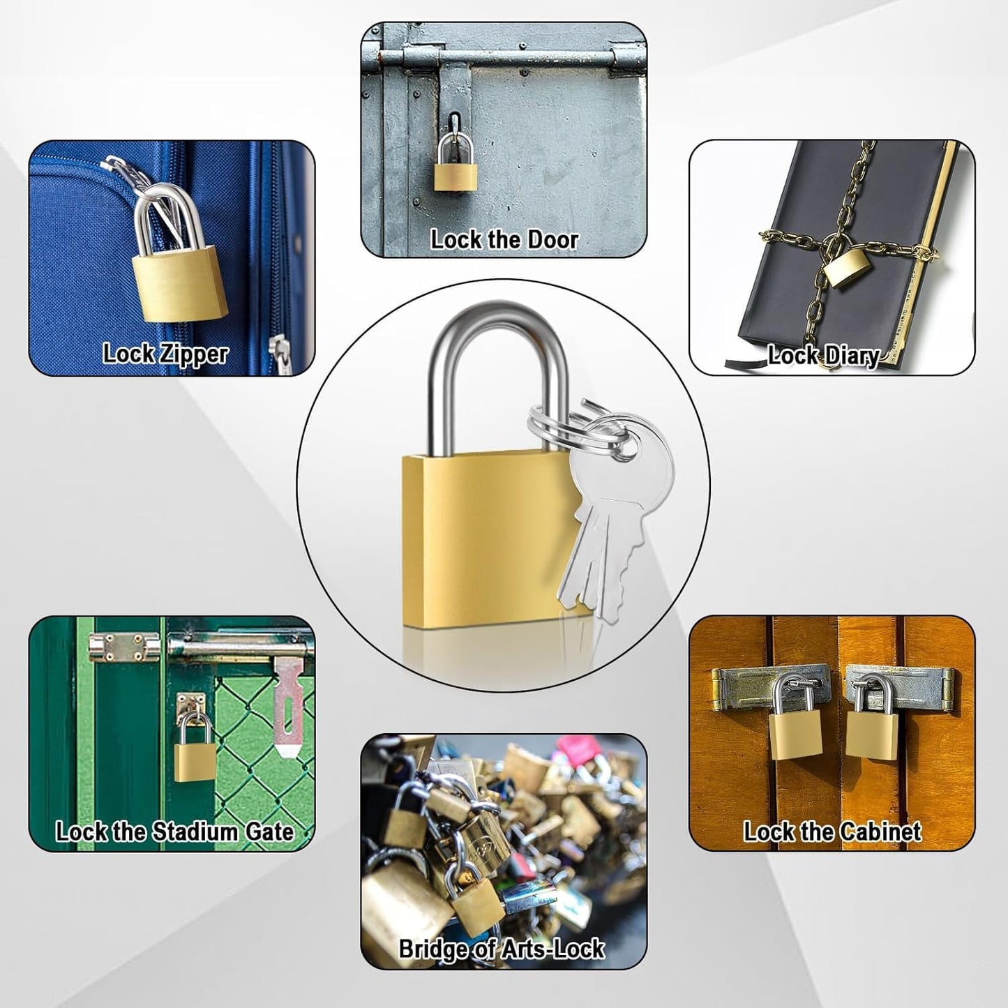 8pcs Solid Brass Padlock with Key, Small Pad Lock with Key, Padlocks with 24 Same Keys, Storage
