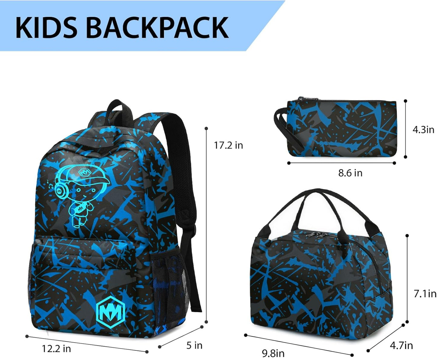 Bluboon School Backpack for Boys Teens Bookbag Travel Daypack Kids Girls Lunch Bag Pencil Case
