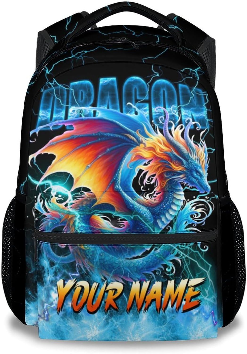 School Backpack, Dragon Backpacks for Boys, Personalized Girls Bookbag for Primary, 17 Inch Custom Toddler Bookbags with Name