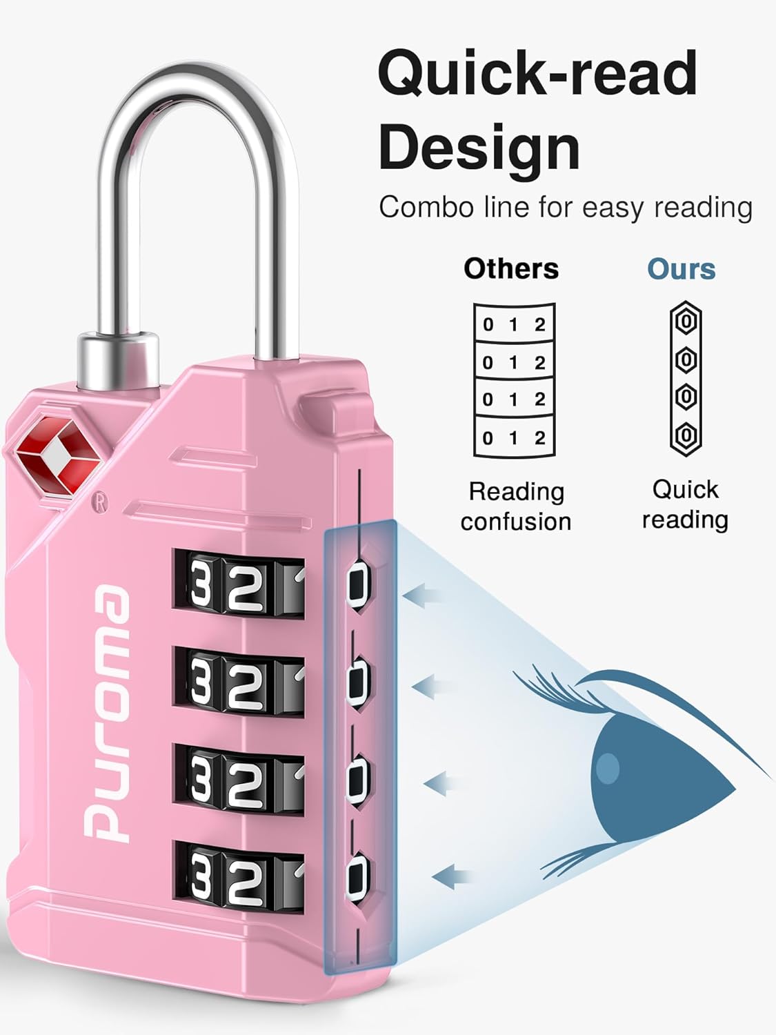 Puroma TSA Approved Luggage Locks, 2 Pack 4 Digit Resettable Travel Combination Code Lock with Zinc