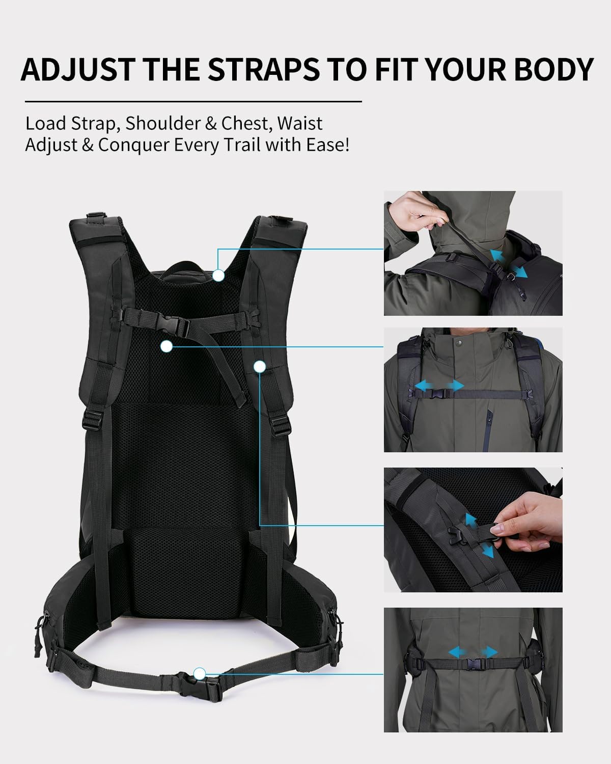 Blue Quartz 40L Military Tactical Backpack, Internal Frame Hiking Backpack with Molle System for Hiking Camping Backpacking Travelling Climbing Rucksack Daypack for Men Women