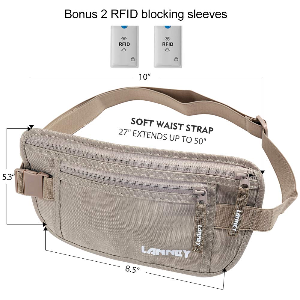 Money Belt for Travel, Slim RFID Blocking Women and Men Hidden Travel Pouch Under Clothes, Passport